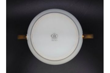 大倉陶園(OKURA、OAC)　オールド大倉　ゴールドライン　シンプルな中にも気品が溢れるティーポット&シュガーポット&クリーマー3点セット(ミルクジャー、ミルクポット、ボンボン入れ、洋食器、白磁、金彩)(R-076904)