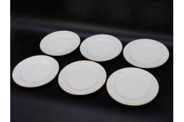 大倉陶園(OKURA、OAC)　オールド大倉　ゴールドライン　約20cm　洗練されたデザインが美しいプレート6枚セット(中皿、洋食器、白磁、金彩)(R-076905)