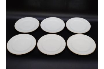 大倉陶園(OKURA、OAC)　オールド大倉　ゴールドライン　約20cm　洗練されたデザインが美しいプレート6枚セット(中皿、洋食器、白磁、金彩)(R-076905)