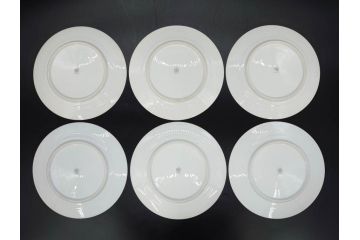 大倉陶園(OKURA、OAC)　オールド大倉　ゴールドライン　約20cm　洗練されたデザインが美しいプレート6枚セット(中皿、洋食器、白磁、金彩)(R-076905)