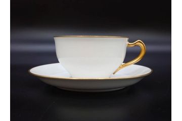 大倉陶園(OKURA、OAC)　オールド大倉　ゴールドライン　ゴールドが凛とした美しさを漂わせるティーカップ&ソーサー5客セット(C&S、洋食器、白磁、金彩)(R-076906)