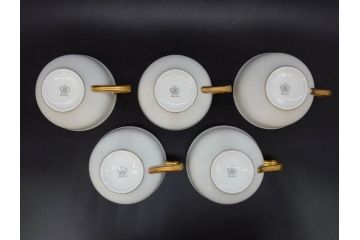 大倉陶園(OKURA、OAC)　オールド大倉　ゴールドライン　ゴールドが凛とした美しさを漂わせるティーカップ&ソーサー5客セット(C&S、洋食器、白磁、金彩)(R-076906)