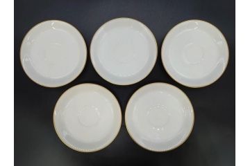 大倉陶園(OKURA、OAC)　オールド大倉　ゴールドライン　ゴールドが凛とした美しさを漂わせるティーカップ&ソーサー5客セット(C&S、洋食器、白磁、金彩)(R-076906)