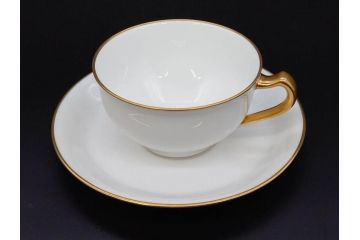 大倉陶園(OKURA、OAC)　オールド大倉　ゴールドライン　ゴールドが凛とした美しさを漂わせるティーカップ&ソーサー5客セット(C&S、洋食器、白磁、金彩)(R-076906)