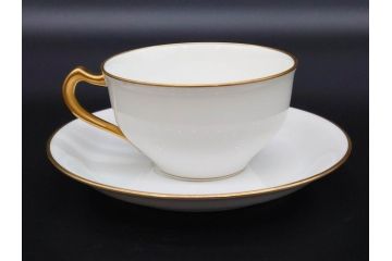 大倉陶園(OKURA、OAC)　オールド大倉　ゴールドライン　ゴールドが凛とした美しさを漂わせるティーカップ&ソーサー5客セット(C&S、洋食器、白磁、金彩)(R-076906)