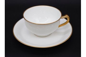 大倉陶園(OKURA、OAC)　オールド大倉　ゴールドライン　ゴールドが凛とした美しさを漂わせるティーカップ&ソーサー5客セット(C&S、洋食器、白磁、金彩)(R-076906)