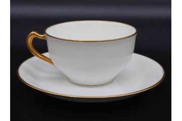 大倉陶園(OKURA、OAC)　オールド大倉　ゴールドライン　ゴールドが凛とした美しさを漂わせるティーカップ&ソーサー5客セット(C&S、洋食器、白磁、金彩)(R-076906)