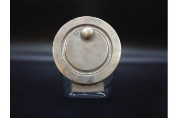 アンティーク雑貨　当時物　アルミ蓋　独特なフォルムが魅力のガラス瓶(ガラスビン、菓子瓶、硝子、フタ付き、小物入れ、ディスプレイ雑貨、古道具、店舗什器、駄菓子屋さん)(R-076911)