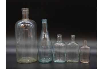 大正〜昭和初期　ノスタルジックなボトル瓶5点セット(ガラスビン、ガラス瓶、硝子、薬瓶、花瓶、花入、花器)(R-076914)