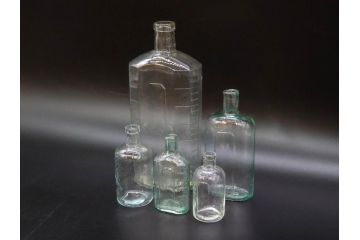 大正〜昭和初期　どこか懐かしい気持ちになるボトル瓶5点セット(ガラスビン、ガラス瓶、硝子、薬瓶、花瓶、花入、花器)(R-076917)