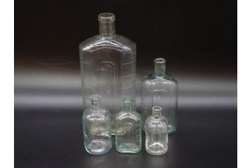 大正〜昭和初期　どこか懐かしい気持ちになるボトル瓶5点セット(ガラスビン、ガラス瓶、硝子、薬瓶、花瓶、花入、花器)(R-076917)