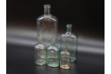 大正〜昭和初期　落ち着いた佇まいのボトル瓶5点セット(ガラスビン、ガラス瓶、硝子、薬瓶、花瓶、花入、花器)(R-076946)