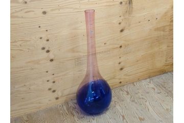 昭和レトロ　特大　グラデーションが美しいフラワーベース(花瓶、花入れ、花器、オブジェ、ホームインテリア、ディスプレイ、ブルー、ピンク、アートガラス)(R-076988)