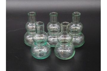 戦前　当時物　瓢箪型　気泡や絶妙なフォルムが味わいのあるニッキ水瓶5個セット(豆ガラス、ちびニッキ水、ガラス容器、駄菓子屋ビン、ペロペロ、レトロガラス、一輪挿し、ひょうたん)(R-076990)