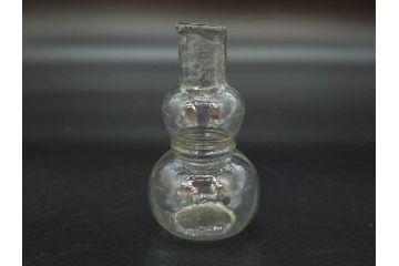 戦前　当時物　瓢箪型　気泡や絶妙なフォルムが味わいのあるニッキ水瓶5個セット(豆ガラス、ちびニッキ水、ガラス容器、駄菓子屋ビン、ペロペロ、レトロガラス、一輪挿し、ひょうたん)(R-076991)