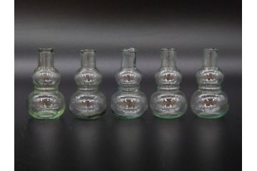 戦前　当時物　瓢箪型　気泡や絶妙なフォルムが味わいのあるニッキ水瓶5個セット(豆ガラス、ちびニッキ水、ガラス容器、駄菓子屋ビン、ペロペロ、レトロガラス、一輪挿し、ひょうたん)(R-076992)