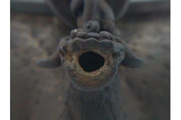 時代物　亀文堂　獣口　家屋風景図　長い歴史を刻んだ趣ある鉄瓶(湯沸、湯瓶、茶道具、茶器)(R-076993)