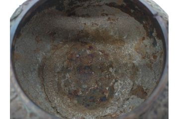 時代物　亀文堂　獣口　家屋風景図　長い歴史を刻んだ趣ある鉄瓶(湯沸、湯瓶、茶道具、茶器)(R-076993)