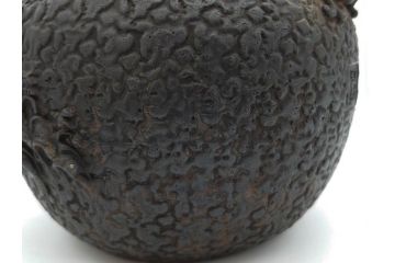 時代物　亀文堂　日本亀文　波千鳥　松竹梅　楼閣山水図　銀象嵌　使い込まれた風合いが歴史を感じる鉄瓶(湯沸、湯瓶、茶道具、茶器)(R-076994)