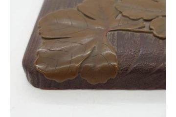 明治〜大正期　漆芸家　金城一国斎　桐製　鎌倉彫　根来塗り　糸瓜紋　高盛絵　へちまの彫りが目を引く木製の硯箱(水滴、水指し、書道具、小箱、木箱、ヘチマ)(R-076995)