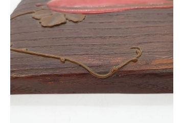明治〜大正期　漆芸家　金城一国斎　桐製　鎌倉彫　根来塗り　糸瓜紋　高盛絵　へちまの彫りが目を引く木製の硯箱(水滴、水指し、書道具、小箱、木箱、ヘチマ)(R-076995)
