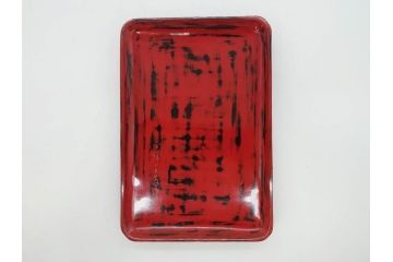 明治〜大正期　漆芸家　金城一国斎　桐製　鎌倉彫　根来塗り　糸瓜紋　高盛絵　へちまの彫りが目を引く木製の硯箱(水滴、水指し、書道具、小箱、木箱、ヘチマ)(R-076995)