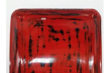 明治〜大正期　漆芸家　金城一国斎　桐製　鎌倉彫　根来塗り　糸瓜紋　高盛絵　へちまの彫りが目を引く木製の硯箱(水滴、水指し、書道具、小箱、木箱、ヘチマ)(R-076995)