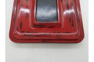 明治〜大正期　漆芸家　金城一国斎　桐製　鎌倉彫　根来塗り　糸瓜紋　高盛絵　へちまの彫りが目を引く木製の硯箱(水滴、水指し、書道具、小箱、木箱、ヘチマ)(R-076995)