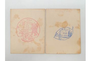 戦前　当時物　古い駅スタンプカード59枚セット(ご当地、風景印、電車、列車、鉄道、JR、国鉄、地下鉄、駅、京都、嵐山、宇治、北宇智、小田急、京阪電車、六甲登山ロープウェイ)(R-076998)