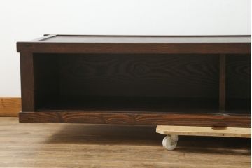 中古　美品　国産民芸家具　タモ材　上質な和の空間づくりにおすすめの水屋箪笥ローボード(テレビボード、テレビ台、リビングボード、サイドボード、収納棚、戸棚)(R-077017)