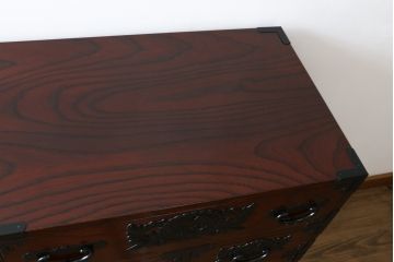 中古　美品　欅産業　仙台民芸箪笥　四.五尺野郎箪笥　拭き漆塗りと立派な金具が美しい仙台箪笥(和箪笥、収納箪笥、衣装箪笥、整理箪笥、チェスト、引き出し)(定価約77万円)(R-077040)