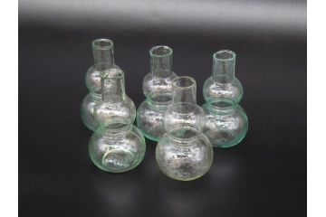 戦前　当時物　瓢箪型　気泡や絶妙なフォルムが味わいのあるニッキ水瓶5個セット(豆ガラス、ちびニッキ水、ガラス容器、駄菓子屋ビン、ペロペロ、レトロガラス、一輪挿し、ひょうたん)(R-077061)