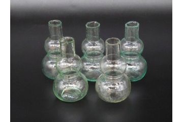 戦前　当時物　瓢箪型　気泡や絶妙なフォルムが味わいのあるニッキ水瓶5個セット(豆ガラス、ちびニッキ水、ガラス容器、駄菓子屋ビン、ペロペロ、レトロガラス、一輪挿し、ひょうたん)(R-077061)