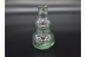 戦前　当時物　瓢箪型　気泡や絶妙なフォルムが味わいのあるニッキ水瓶5個セット(豆ガラス、ちびニッキ水、ガラス容器、駄菓子屋ビン、ペロペロ、レトロガラス、一輪挿し、ひょうたん)(R-077061)