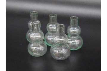 戦前　当時物　瓢箪型　気泡や絶妙なフォルムが味わいのあるニッキ水瓶5個セット(豆ガラス、ちびニッキ水、ガラス容器、駄菓子屋ビン、ペロペロ、レトロガラス、一輪挿し、ひょうたん)(R-077062)