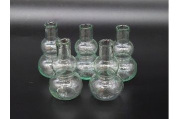 戦前　当時物　瓢箪型　気泡や絶妙なフォルムが味わいのあるニッキ水瓶5個セット(豆ガラス、ちびニッキ水、ガラス容器、駄菓子屋ビン、ペロペロ、レトロガラス、一輪挿し、ひょうたん)(R-077062)