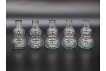 戦前　当時物　瓢箪型　気泡や絶妙なフォルムが味わいのあるニッキ水瓶5個セット(豆ガラス、ちびニッキ水、ガラス容器、駄菓子屋ビン、ペロペロ、レトロガラス、一輪挿し、ひょうたん)(R-077062)