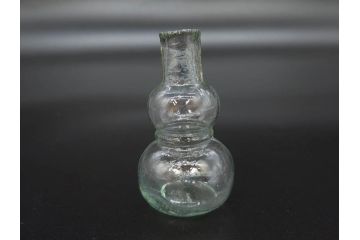 戦前　当時物　瓢箪型　気泡や絶妙なフォルムが味わいのあるニッキ水瓶5個セット(豆ガラス、ちびニッキ水、ガラス容器、駄菓子屋ビン、ペロペロ、レトロガラス、一輪挿し、ひょうたん)(R-077062)