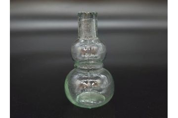 戦前　当時物　瓢箪型　気泡や絶妙なフォルムが味わいのあるニッキ水瓶5個セット(豆ガラス、ちびニッキ水、ガラス容器、駄菓子屋ビン、ペロペロ、レトロガラス、一輪挿し、ひょうたん)(R-077062)