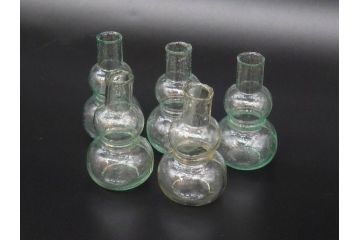 戦前　当時物　瓢箪型　気泡や絶妙なフォルムが味わいのあるニッキ水瓶5個セット(豆ガラス、ちびニッキ水、ガラス容器、駄菓子屋ビン、ペロペロ、レトロガラス、一輪挿し、ひょうたん)(R-077064)