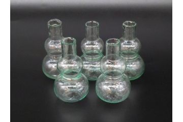 戦前　当時物　瓢箪型　気泡や絶妙なフォルムが味わいのあるニッキ水瓶5個セット(豆ガラス、ちびニッキ水、ガラス容器、駄菓子屋ビン、ペロペロ、レトロガラス、一輪挿し、ひょうたん)(R-077065)
