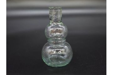 戦前　当時物　瓢箪型　気泡や絶妙なフォルムが味わいのあるニッキ水瓶5個セット(豆ガラス、ちびニッキ水、ガラス容器、駄菓子屋ビン、ペロペロ、レトロガラス、一輪挿し、ひょうたん)(R-077066)