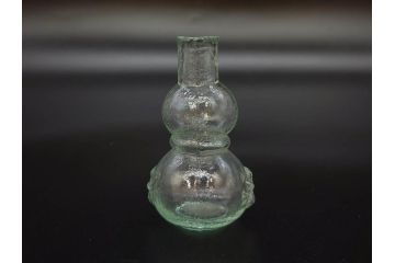 戦前　当時物　瓢箪型　可愛らしいフォルムのニッキ水瓶5個セット(桜3つ、花、豆ガラス、ちびニッキ水、ガラス容器、駄菓子屋ビン、ペロペロ、レトロガラス、一輪挿し、ひょうたん)(R-077067)