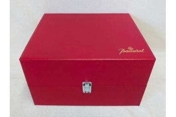 フランス　Baccarat　バカラ　特別限定　希少　1989-8/80　きらめく上品なカットが美しいビアマグ(フルレッドクリスタルガラス、ジョッキ、グラス、ケース付き、証明書なし)(R-077071)