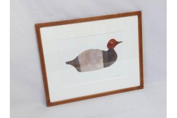 真作　柚木沙弥郎　「デコイ」　サイン入り　5号　リトグラフ(版画、絵画、額装、鴨、共シール)(R-077072)