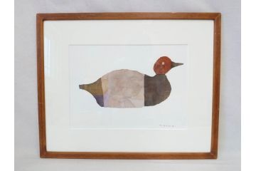 真作　柚木沙弥郎　「デコイ」　サイン入り　5号　リトグラフ(版画、絵画、額装、鴨、共シール)(R-077072)