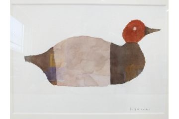真作　柚木沙弥郎　「デコイ」　サイン入り　5号　リトグラフ(版画、絵画、額装、鴨、共シール)(R-077072)