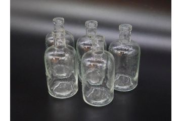 大正〜昭和初期　様々な用途に使える小瓶5個セット(気泡、ガラスビン、硝子、ボトル、薬瓶、花瓶、花入れ、花器)(R-077073)