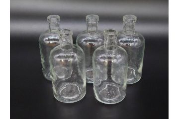 大正〜昭和初期　様々な用途に使える小瓶5個セット(気泡、ガラスビン、硝子、ボトル、薬瓶、花瓶、花入れ、花器)(R-077073)
