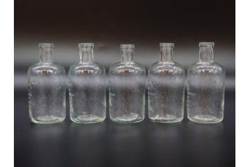 大正〜昭和初期　様々な用途に使える小瓶5個セット(気泡、ガラスビン、硝子、ボトル、薬瓶、花瓶、花入れ、花器)(R-077073)